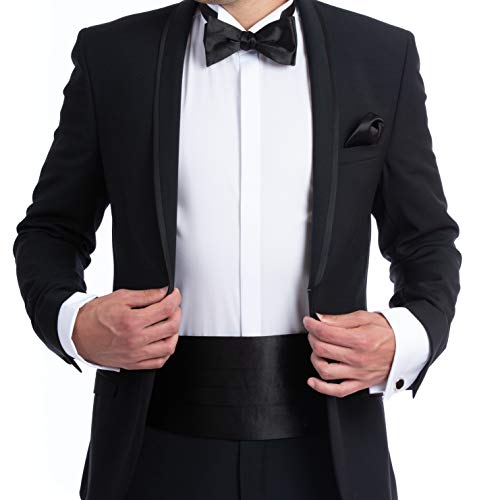 Nv Holders: Men's Premium 100% Silk Cummerbund, Bow Tie, Handkerchief - Black Tuxedo Set (Black) #TOP1