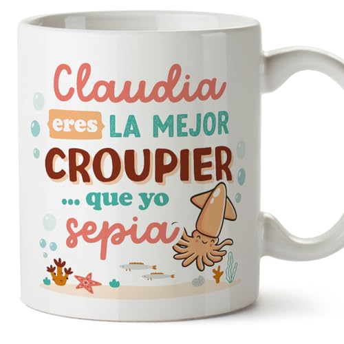MUGFFINS Tazas Personalizadas para CROUPIER mujer - En Español - Mejor que yo Sepia - 11 oz / 330 ml - Regalo Personalizable original y divertido