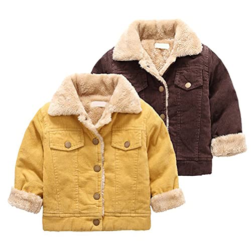 Eishow Baby Winter Coats,Infant Boys Girls Corduroy Sherpa Jacket Fleece Lined Quilted Button Down Coat Outerwear Snowsuit (Yellow,2-3T,2 Years,3 Years) #TOP3