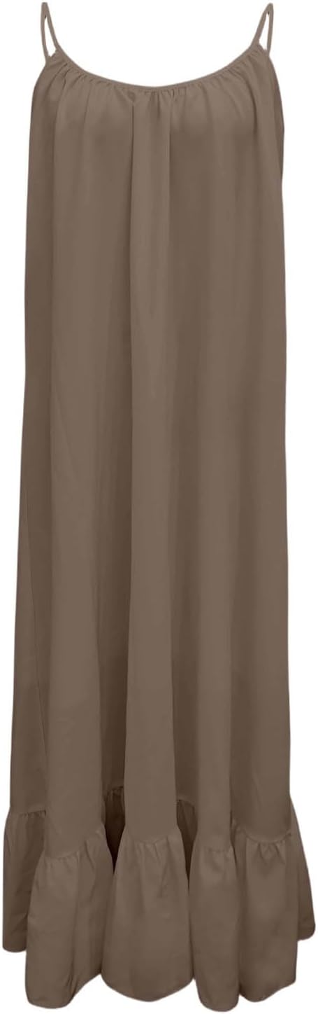 Backless Cami Dress for Women 2026 Linen Sleeveless Spaghetti Strap Flowy Dresses Long Beach Vacation Sundress