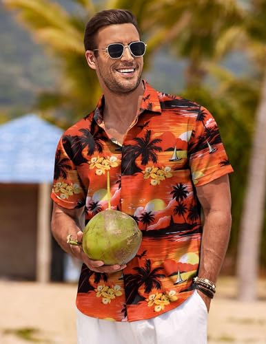 Image of COOFANDY Men's Linen Shirts Short Sleeve Casual Shirts Button Down Shirt for Men Beach Summer Wedding Shirt