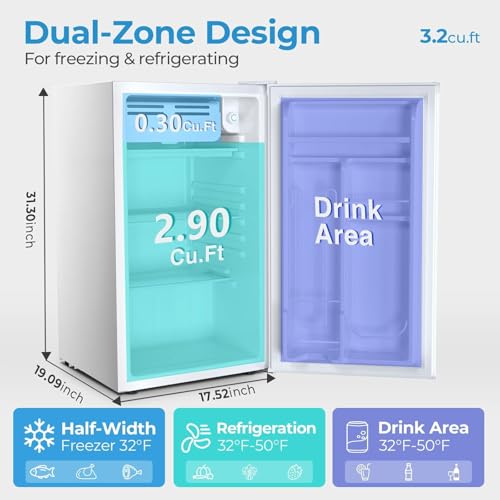 Image of COWSAR 3.2 Cu.Ft Mini Fridge with Freezer, Freestanding Compact Refrigerator with Reversible Door & 7-Speed Thermostat, Small Fridge for Office, Apartment, Gameroom (WHITE)