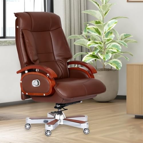 Image of Lakdi The Furniture High Back Director & Executive Chair for Office Made in Plyboard with Leatherette and Soft Padded & Fixed Armrest & Revolving and Swivel Base, Recliner Chair - 111011327 Brown