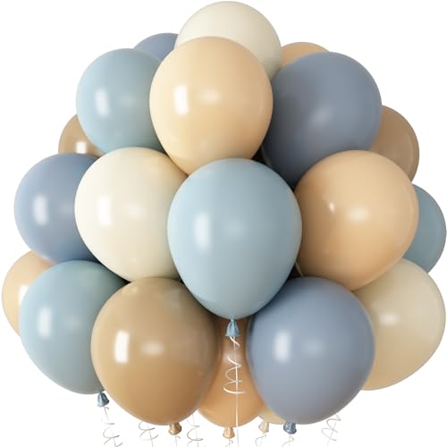 Image of Dusty Blue Nude Sand Balloons, Double Stuffed Apricot Nude Balloon Slate Fog Blue Cream Beige Ivory White Sand Latex Balloons 12 Inch for Boys Baby Shower Birthday Bridal Wedding Party Decorations