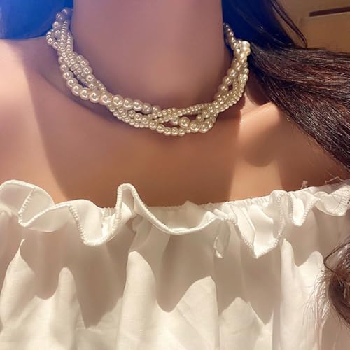 Faux Pearl Twisted Necklace Pearl Cluster Choker Necklace Multi strand Imitation Pearl Necklace Chunky Statement Necklace for Women2