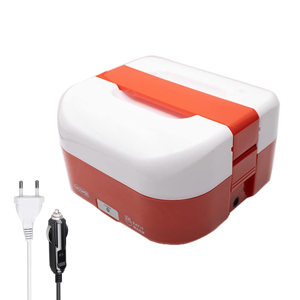 S.I.C Scaldavivande elettrico portatile,Lunch Box Elettrico,porta pranzo termico, 1.6L,potenza 40W vaschetta estraibile, posate incluse, per viaggio,auto,camion,camper,ufficio (Rosso)