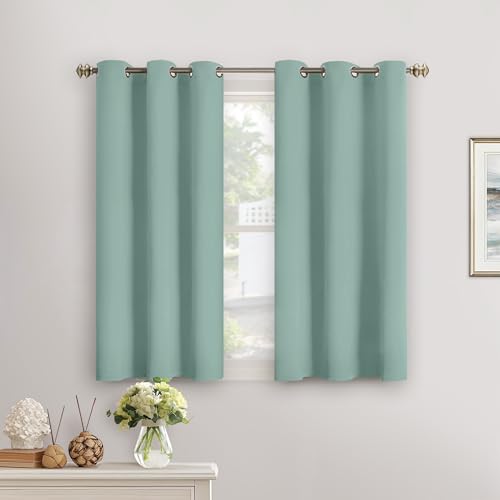 Image of YoungsTex Sage Green Blackout Kitchen Curtains 40 Inch Length - Short Thermal Insulated Drapes with Grommet Room Darkening for Bathroom Cafe Window, 2 Panels, 34 x 40 Inch