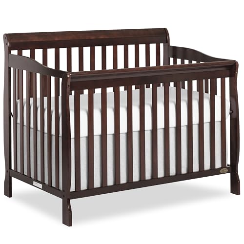 Image of Dream On Me Ashton 4-in-1 Convertible Crib in Espresso, Greenguard Gold, JPMA Certified, Non-Toxic Finishes, Features 4 Mattress Height Settings, Made of Solid Pinewood | 4-Position Mattress Support, Converts to Toddler, Day and Full Size Bed, BSA Verified, ASTM/CPSC Tested, Espresso