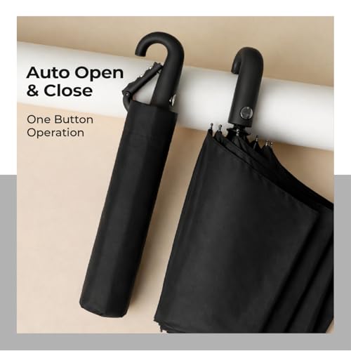 Image of Lifelong UV Umbrella with Novelty Carabiner Handle | 3-Fold Travel Umbrella for Rain | Windproof & Compact for Sun Protection | Auto Open & Close | 8 Ribs Men & Women (Black)