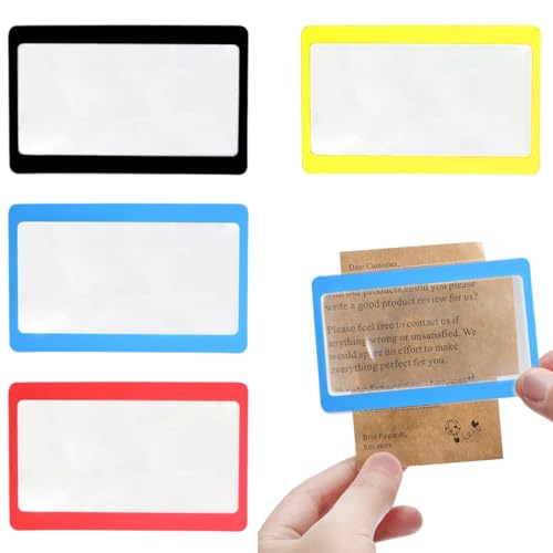 CJQRL 4 Piezas Lupa de Bolsillo del tamaño de una Tarjeta de crédito - Lupa de Tarjeta pequeña con 3 aumentos, Ultrafina, Flexible e irrompible Transparente