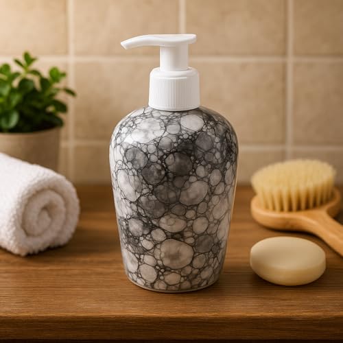 Image of Ceramic Liquid Soap Dispenser - Refillable Bathroom & Kitchen Lotion Pump | Stylish Countertop Dispenser for Soap, Shampoo, Gel Dispenser, Black Luster