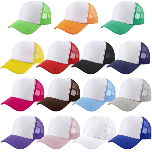 15 Pack Kids DIY Trucker Hats Bulk Summer Mesh Baseball Cap Blank Sublimation Trucker Cap for Child Summer