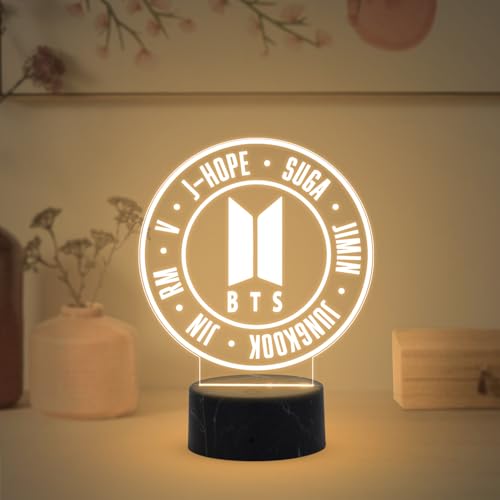 Image of 3D Illusion Gift for BTS Fans | BTS Army Nightlight Gift for Women Girls Girlfriend Teen Girl Friends & Birthday Return Gift | Home Decor Light | Warm White Light & USB Powered