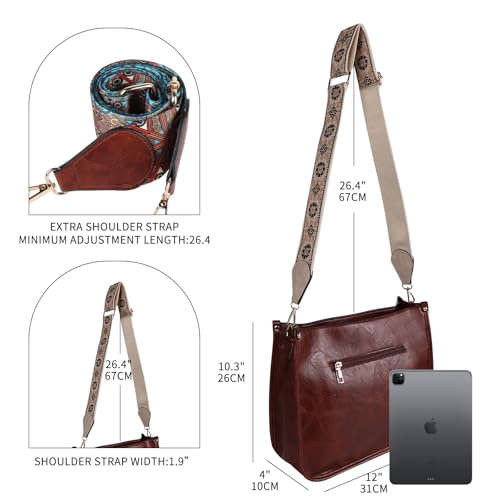 Crossbody Bags for Women Elegant Vegan Leather Hobo Handbags with 2pcs Adjustable Guitar Strap(dark brown)3