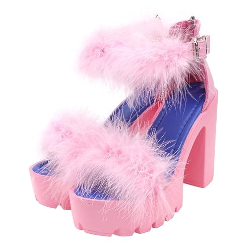 Sandales à talons roses avec fausse fourrure élégantes pour femmes
