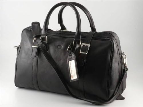 BLACK ITALIAN LEATHER DUFFEL DUFFLE TRAVEL BAG MADE IN ITALY (TL1014BLACK)