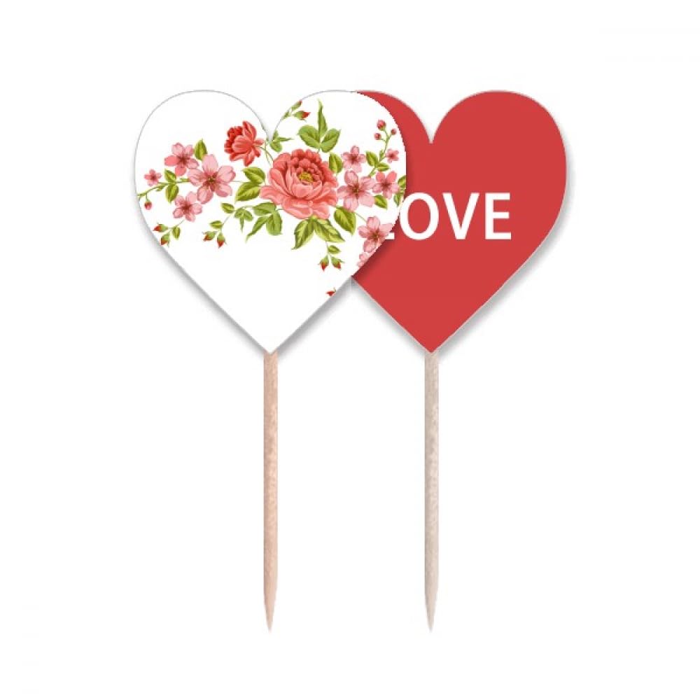Cure-dents motif roses rouges avec drapeau et cœur pique apéritif en bois
