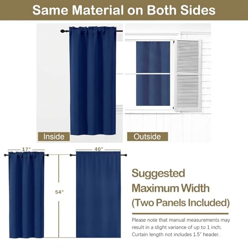 Image of Royal Blue Short Blackout Curtains for Bedroom 54 Inches Long 2 Panels, Modern Window Treatment Solid Thermal Insulated Curtains for Living Room, Dual Rod Pocket Blackout Drapes, 2x40Wx54L