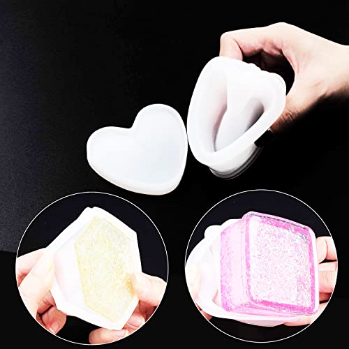 3Pcs Box Resin Molds,Silicone Jewelry Storage Box Molds With Heart Shape Mold,Square Epoxy Mold And Hexagon Storage Box Mold #TOP5