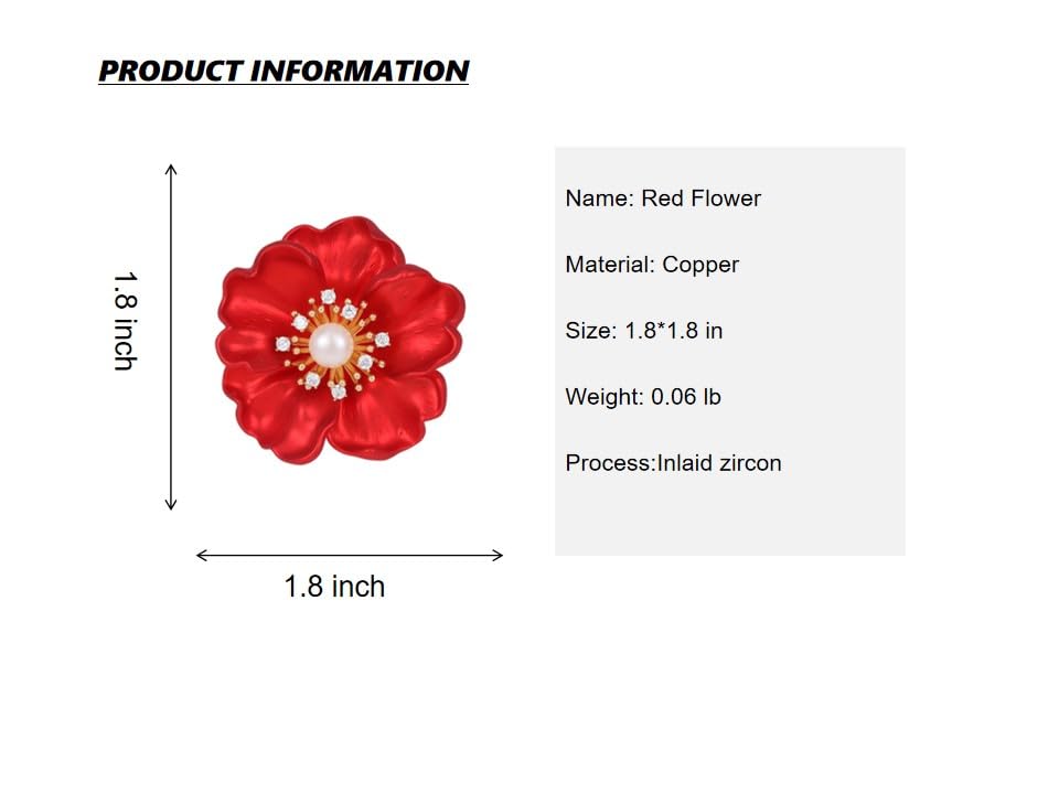 Image of Flower Brooch Pins for Women Rhinestone Red Pin Blazer Dress Denim Jacket Lapel Pin Wedding Holiday Gift Accessories