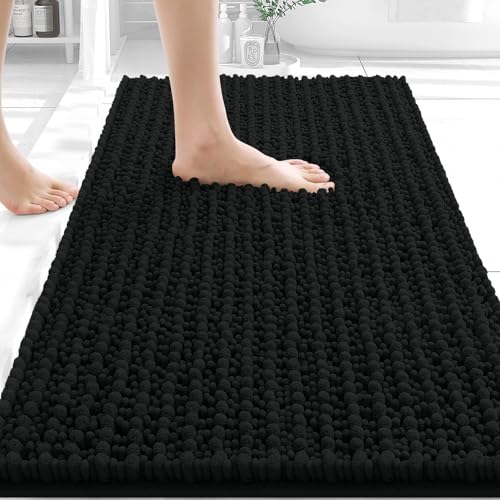 Image of OLANLY Bathroom Rug Mat 30x20, Thick Soft and Absorbent Chenille Bath Mat, Non-Slip Rubber Backing, Machine Washable Quick Dry Bath Rugs for Tub Shower Floor, Home Decor Accessories, Black