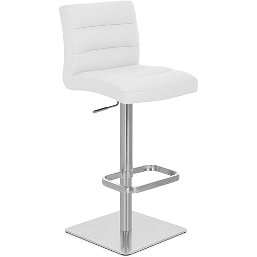Zuri Furniture Modern Adjustable Height White Lush Bar Stool with Brushed Square Base
