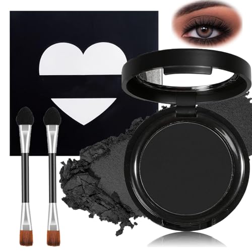 Single Matte Black Eyeshadow Palette with Mirror and Dual-Ended Applicator - Buildable Waterproof Pressed Powder for Natural & Smokey Eye Looks Longwear Blush Powder Compact for Daily Makeup