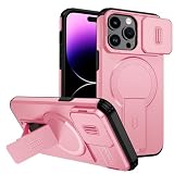 custodia per iPhone 15 Pro Max con ring stand magnetico, cover militare antiurto con protezione fotocamera scorrevole compatible with MagSafe ricarica wireless Rose
