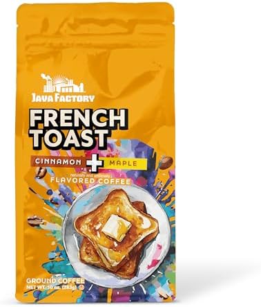 Java Factory French Toast Flavored Ground Coffee Bag – Cinnamon and Maple Brew, Made with 100% Arabica Beans - Flavor Enhanced, 10 Oz