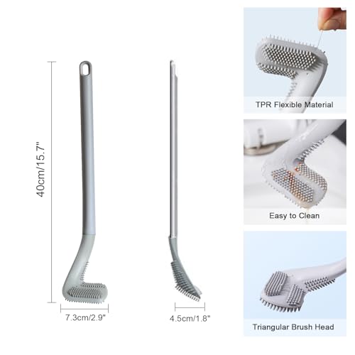 Image of Golf Toilet Brush, Toilet Cleaning Brush, Flexible Bendable Silicone Long Handled Toilet Brush, 360 Deep Toilet Bowl Cleaning Brush,Quick Drying Toilet Brush for Bathroom with a Hook (Gray)