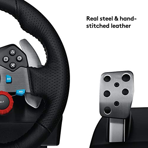 4. Bild von Logitech G29 Driving Force Gaming Rennlenkrad, Zweimotoriges Force Feedback, 900° Lenkbereich, Racing Leder-Lenkrad, Verstellbare Edelstahl Bodenpedale, für PS5, PS4, Mac-Schwarz + PRO Gaming-Headset