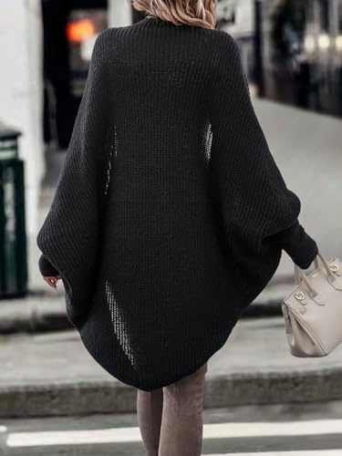 Image of Verdusa Women's Chunky Oversized Long Cardigans Open Front Dolman Long Sleeve Fall Sweaters Outerwear Coats Black Small
