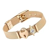 Toyvian Pulsera Acero Inoxidable Dorada Gemas Blancos, Brazalete Decorativo para Muñeca, Obsequio de Aniversario y Cumpleaños para Amantes, Diseño Creativo y Moderno, 1 Unidad