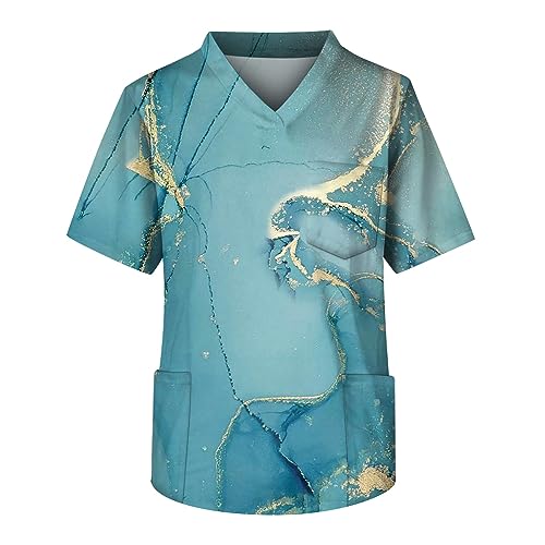 Men's Fit Gradient Color Scrub Tops Plus Size V-Neck Short Sleeve Funny Medical Workwear with 3 Pocket S-5XL