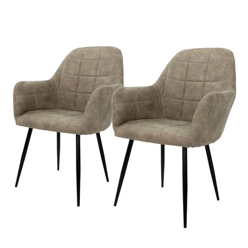 ECD Germany Lot de 2 Chaises de Salle à Manger, avec Dossier et Accoudoirs, Vert Olive, Revêtement en Simili et Pieds en Métal, Fauteuil Ergonomique de...