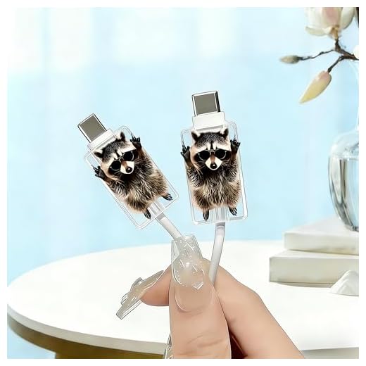 2pcs Acrylic Cable Protector, Raccoon Wearing Sunglasses Type-C Compatible, Anti-Break Data Cable Cover, Gift Idea,Beautiful and Durable Charging Cable Protective Case(SJXT-040)