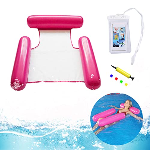 TTDCQQID Hamac Gonflable,Fauteuil Gonflable de Piscine,Flottant Polyvalent Hamac de Natation 4 en 1,avec étui de Téléphone étanche et Pompe à air,Jouets Aquatiques pour Enfants Adultes d'été (Rose) Cover