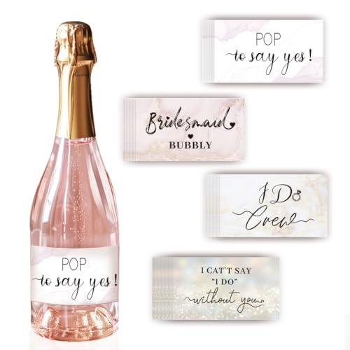 PH PandaHall 40PCS Bridesmaid Mini Champagne Labels, 4 Styles Waterproof Proposal Gifts, Pop to say Yes/I do Crew Bubbly