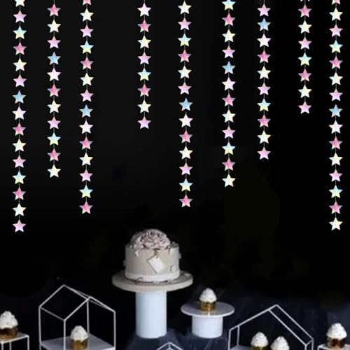 Image of Iridescent Disco-Holographic Party-Decorations Christmas Garland - 62ft Twinkle Little Star Streamers Hanging Banner,Wedding Birthday Bachelorette Baby Bridal Shower Decor Hugtmr
