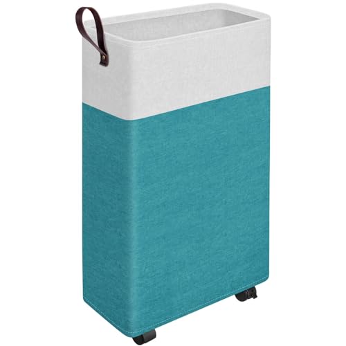 EpicTotes 28-Inches Rolling Slim Laundry Basket on Wheels, Collapsible &