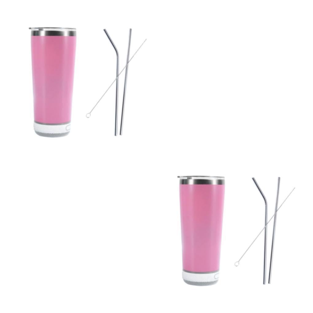 2 Juegos de Vaso con altavoz de música Bluetooth, acero inoxidable 304 de calidad alimentaria, inodoro y libre de contaminación, vaso con textura de gama, color rosa