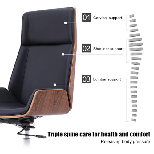 Chaise de bureau en bois de noyer et cuir PU élégante pour un espace de travail chic - 6