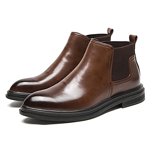 comfortlying Botas de Tobillo de Punta Redonda for Hombres Vendaje elástico Burnado Toe Cuero de Vaca PU Slip en Vestido de Trabajo a Prueba de Agua no resbaladizo Antideslizante Cover