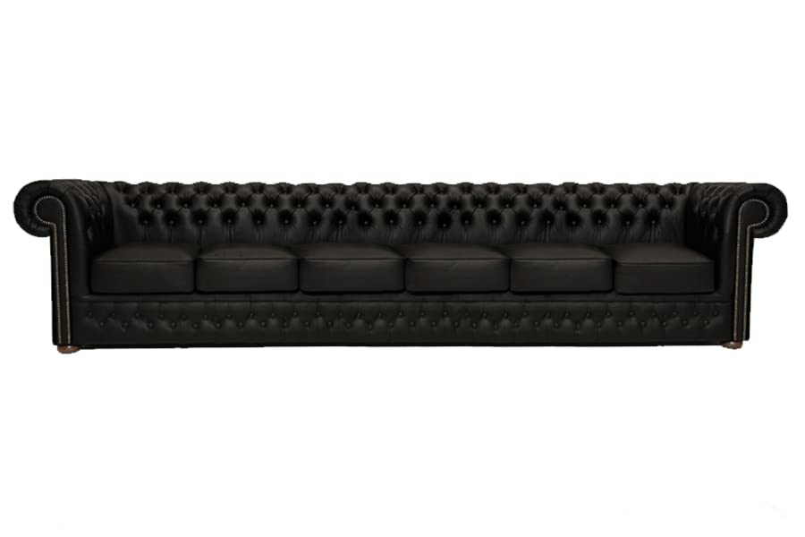 Chesterfield Sofa First Class Leather | 6-seater | 2 to 4 weeks delivery time (Matt Black)