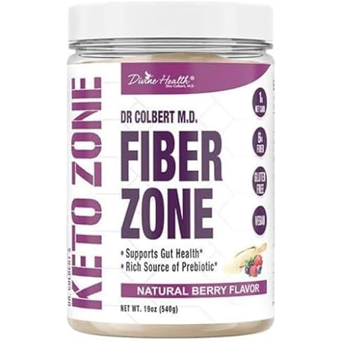 Divine Health Dr Colbert MD Fiber Zone Powder | Berry Flavor Prebiotics, Isoluble & Soluble Fiber | Psyllium Husk & Inulin | 6g Fiber | Recommended in Keto Zone Diet & Healthy Gut Zone | 19 oz Cover
