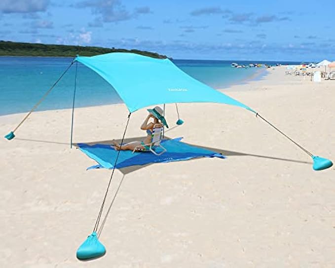 Tochiyoga Beach Canoy, Beach Tent Sun Shelter, Wind Resistance Beach Shade Canopy, UPF 50+, Easy Setup Portable Beach Tent(7×7 FT，Green)
