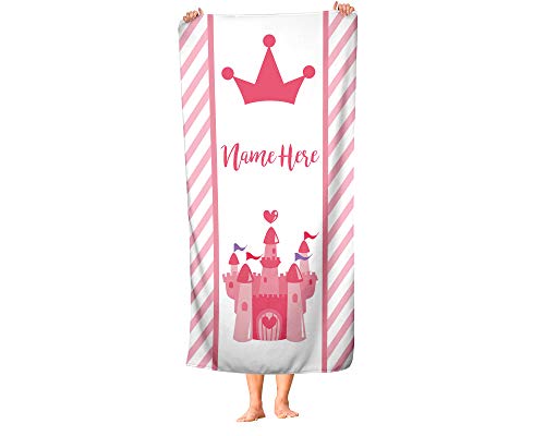 Personalized Pink Princess Towel for Kids - Custom Travel Beach Pool and Bath Towels for Adults Toddler Baby Girls