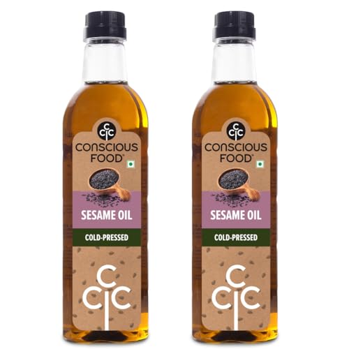 Image of Conscious Food Sesame oil in PET bottle | High in Antioxidants, Delicious & Healthy | Cold Pressed Sesame | Til OiL Pack of 1000ml Pack of 2