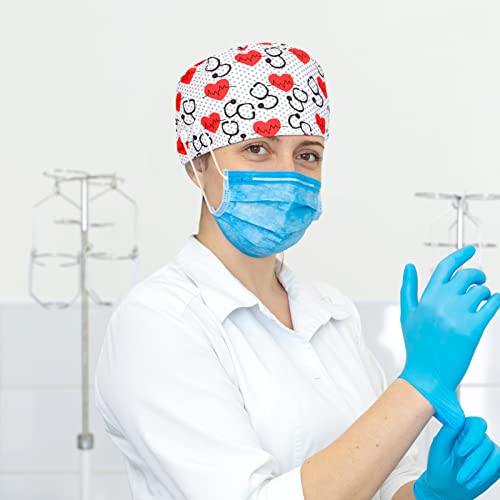 Image of Unittype 4 Pcs Nurse Caps for Women Nursing Working Caps with Button and Sweatband Adjustable Elastic Scrub Hats for Dentist