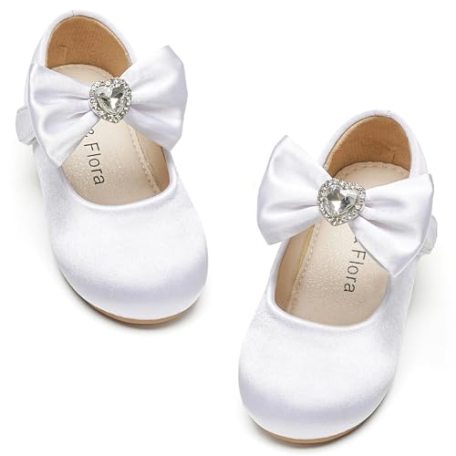 Felix & Flora Toddler Flower Girl White Dress Shoes Size 6 - Baby Girl Ballet Mary Jane Flats for Party School Wedding